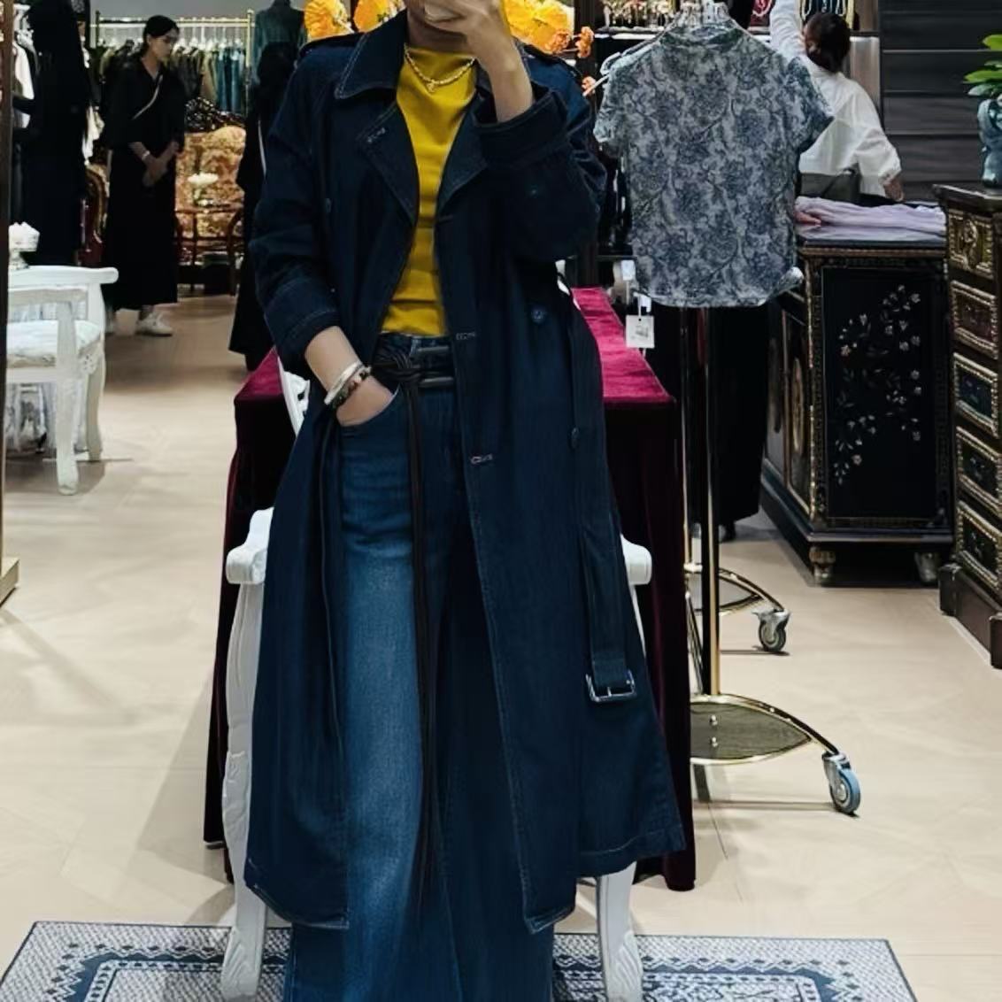 【Z】/623553/1100   韩版复古高级感秋季新款宽松收腰系带长款大衣