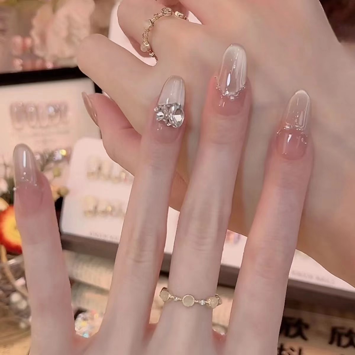 显白显瘦高级纯欲风K9钻美甲穿戴短款款式穿戴甲甲片高级感轻奢