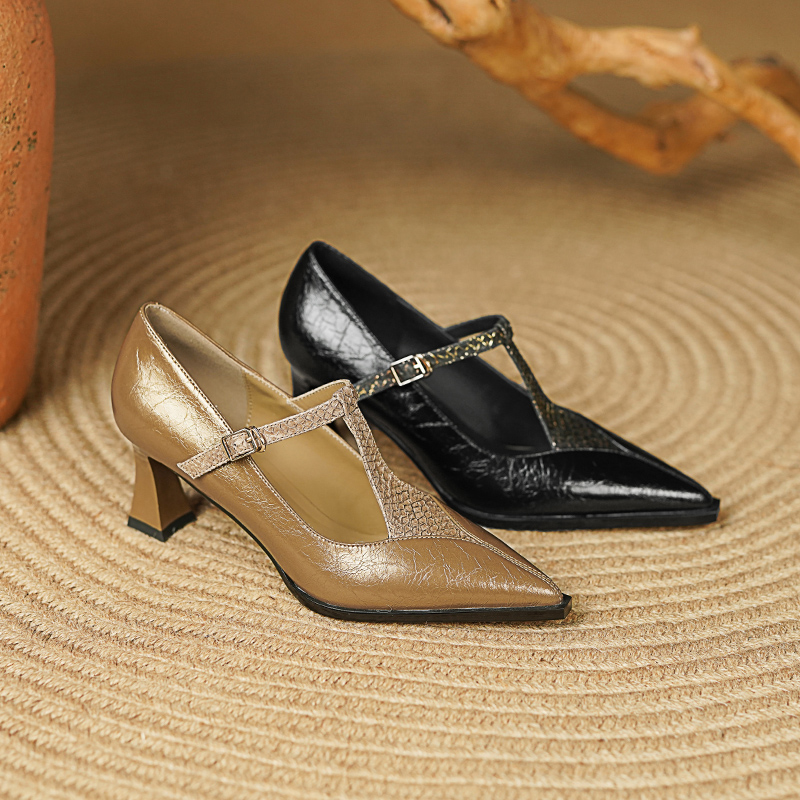 牛皮+鱼皮5厘米 2025年春季新款气质百搭中跟浅口单鞋SGD116