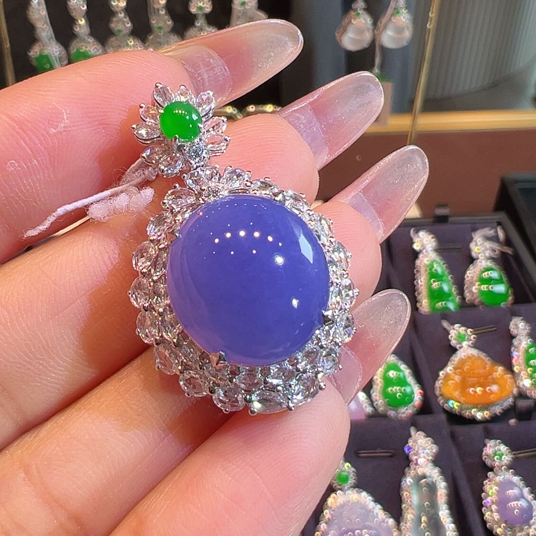 翡翠18K金镶嵌吊坠(不含链)翡翠