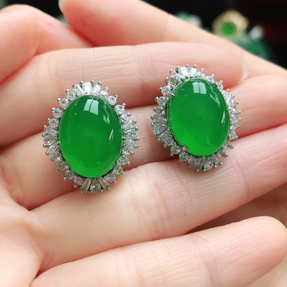 玛瑙/玉髓耳钉银S925镶嵌