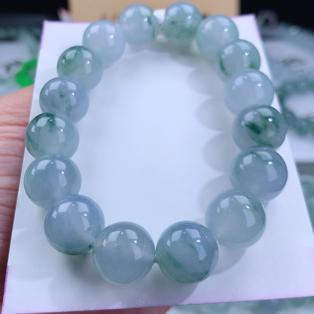 未镶嵌翡翠手链冰种起胶兰紫底飘花 卡12.7mm