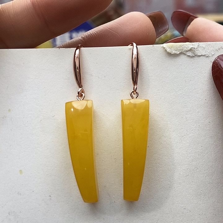 琥珀耳饰银S925镶嵌耳环