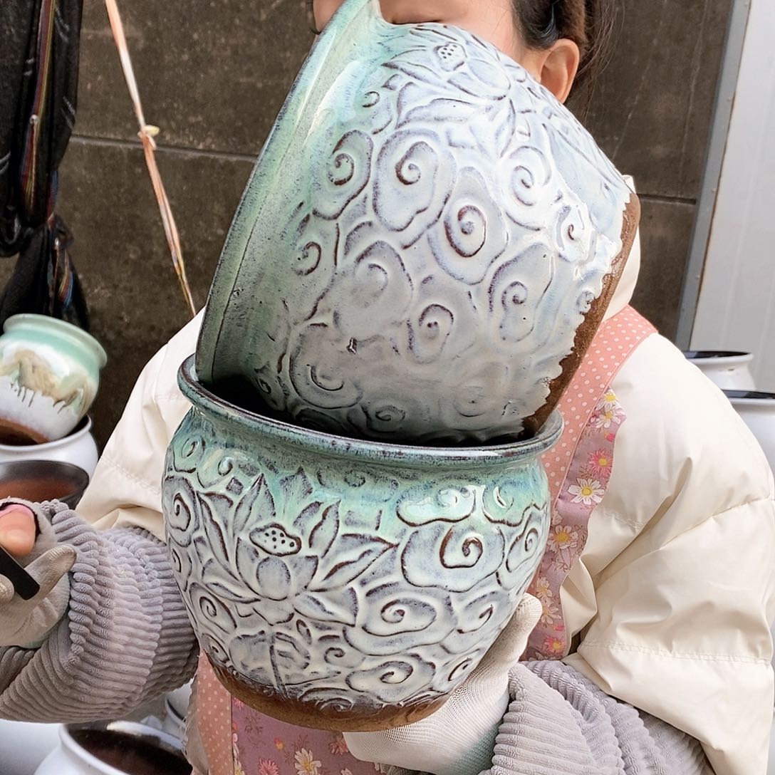 紫砂花盆瑕疵口20高16瑕疵