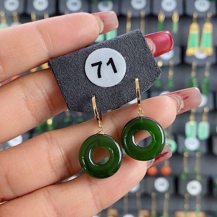 和田玉耳饰18K金镶嵌