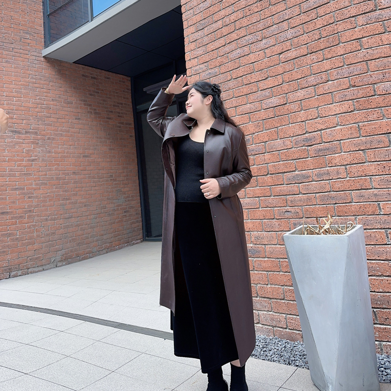 别格秀大码200斤真皮皮衣女修身收腰简约轻奢加长款绵羊皮风衣