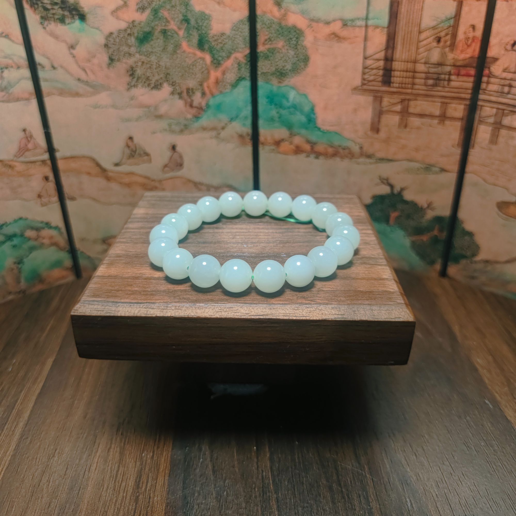 F和田玉晴水圆珠手串（卡10）0688