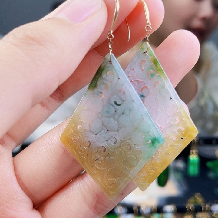 翡翠耳饰18K金镶嵌饰品