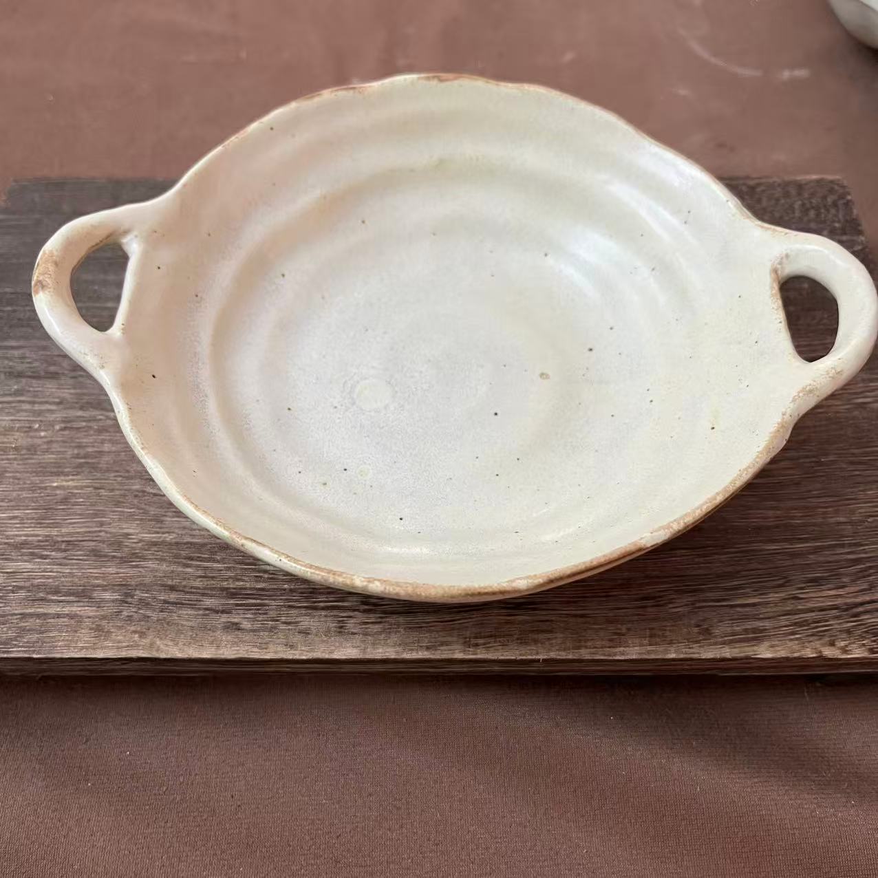 408粗陶系列双耳陶瓷碗复古菜碗家用面碗 手工拉胚