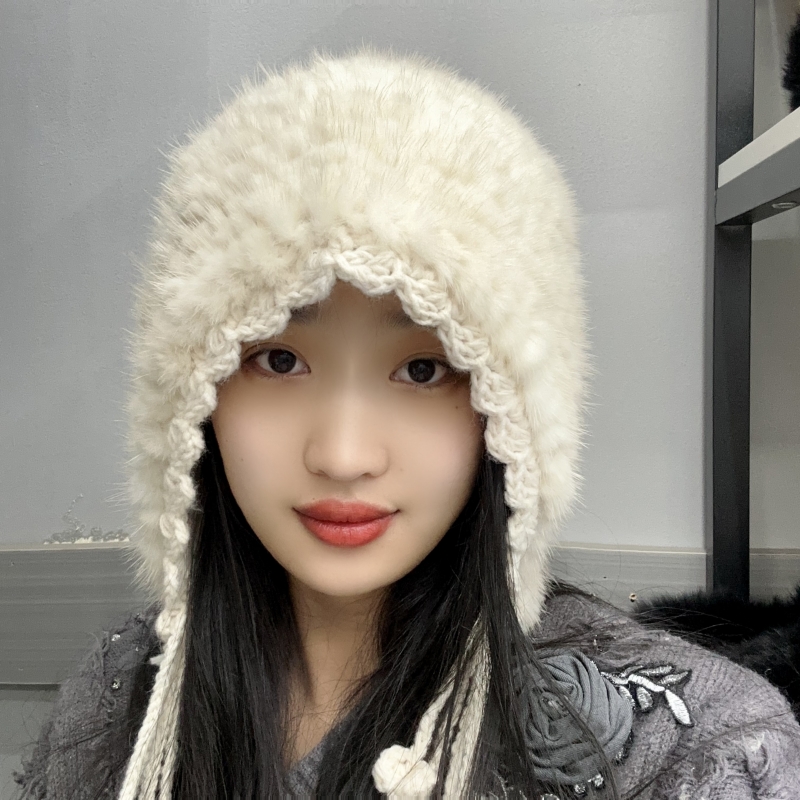 水貂毛手工编织皮草帽子女流苏帽秋冬冬季帽子秋冬季时尚女士韩版