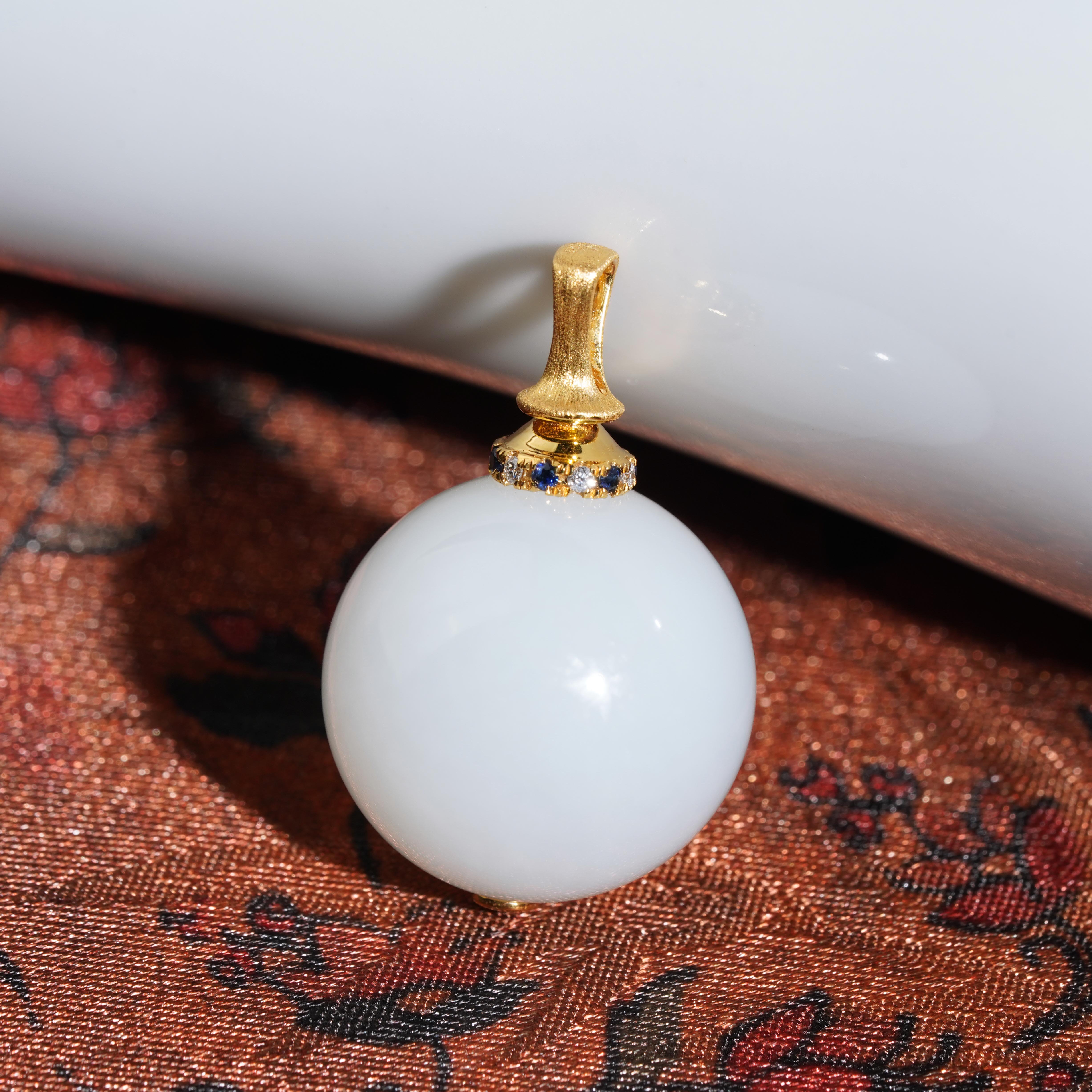 【鹿鸣】18k金和田玉俄巴沙大单珠20+mm 赠银链 LM09（ 黄扣头 ）