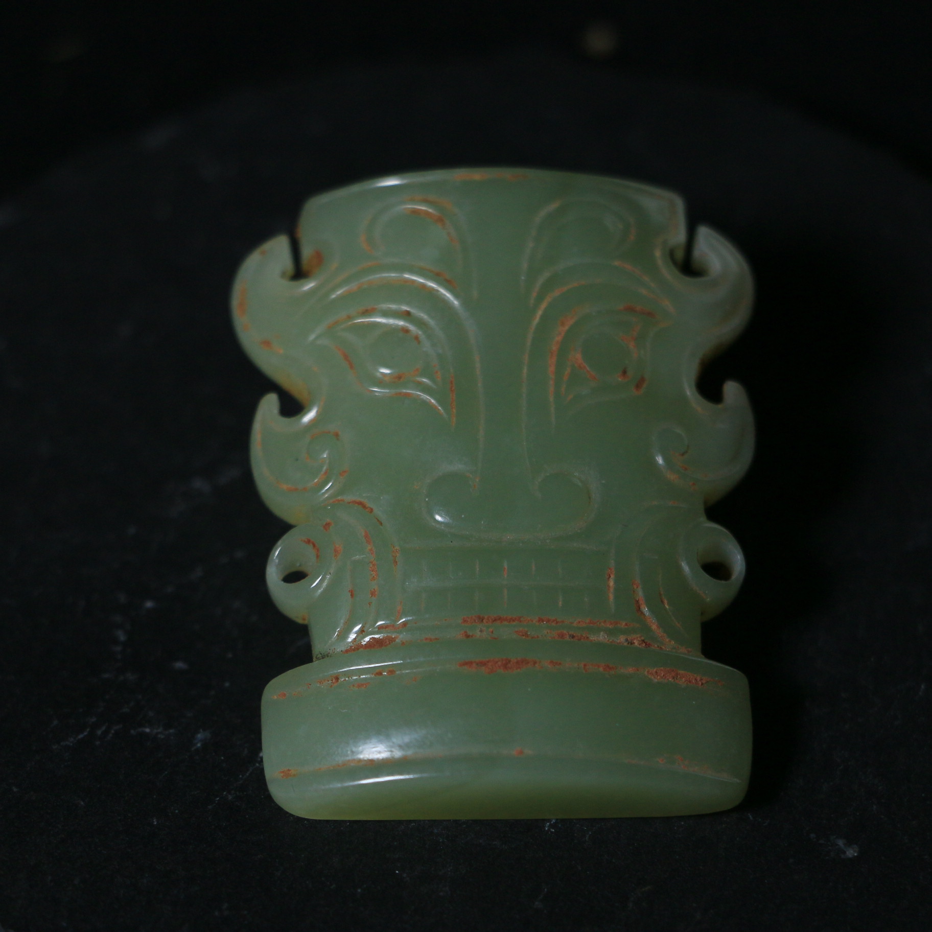 Z30明 青玉玉神人面佩 