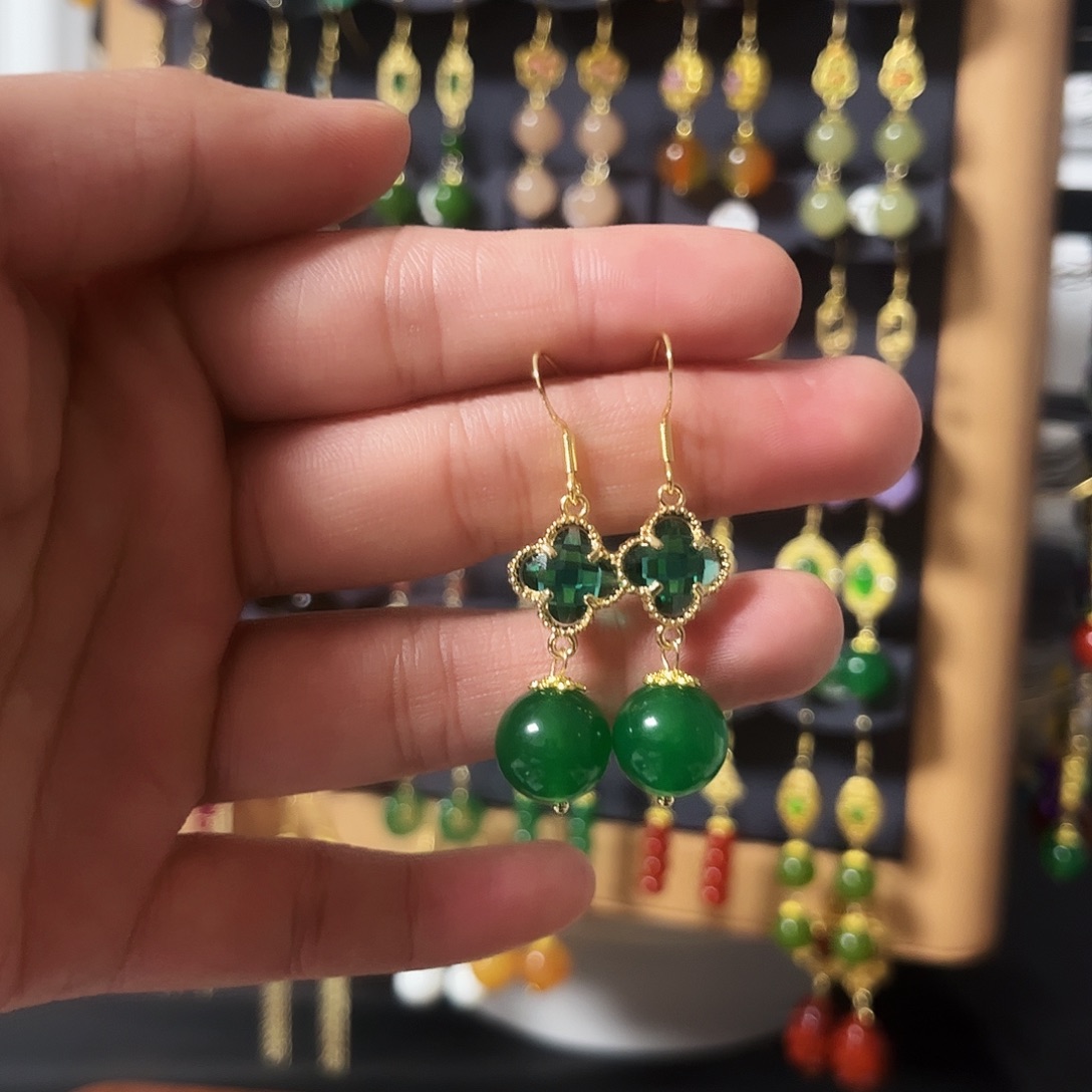 锆石纯铜925银耳饰