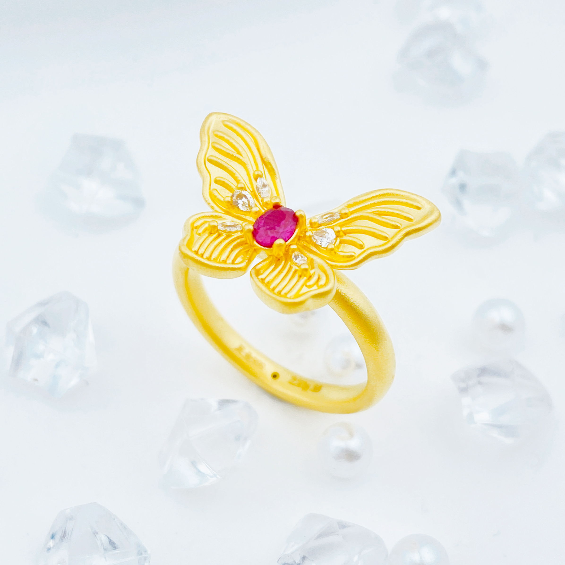 足金999 莫桑蝴蝶戒指 2.06 13圈口