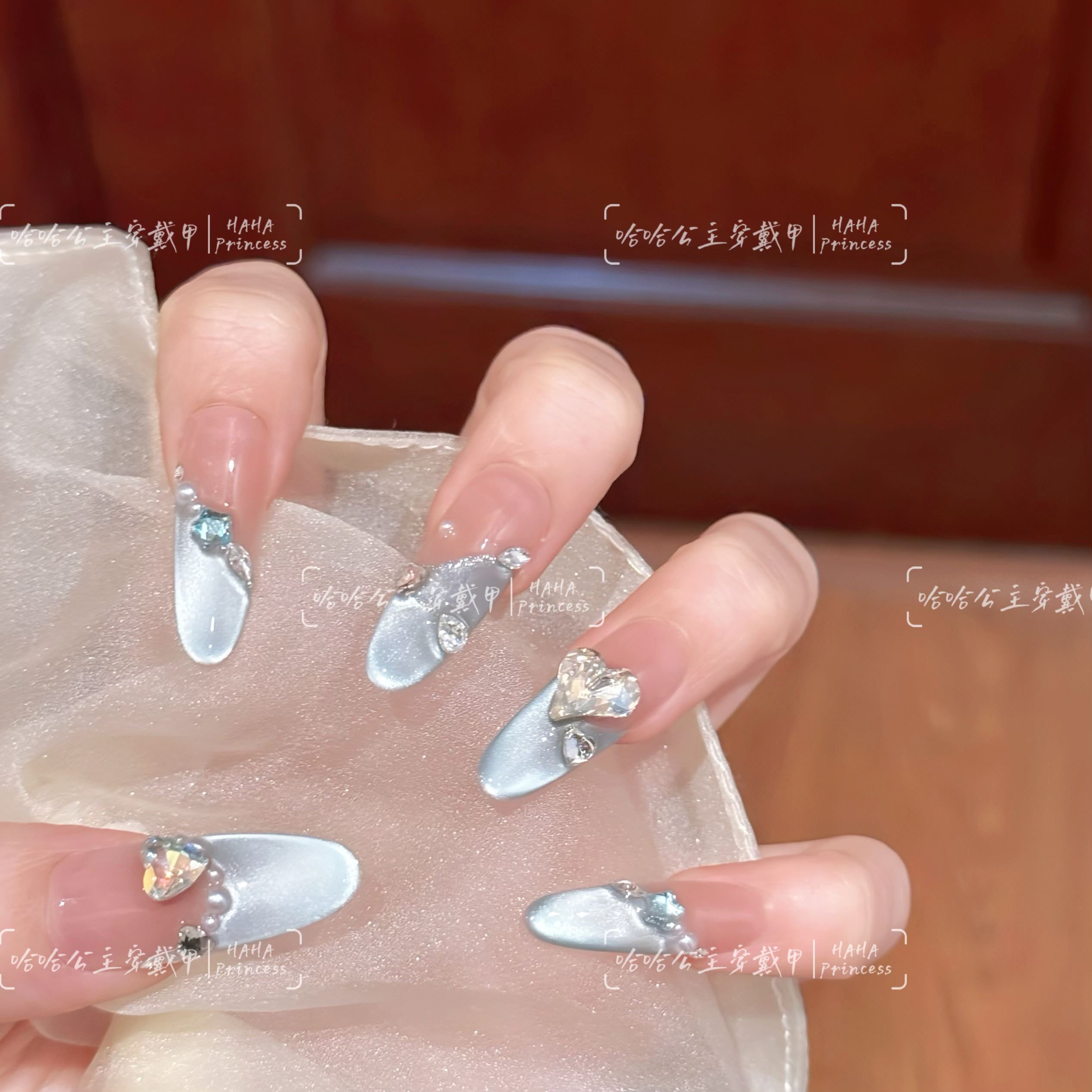 【海盐蓝】Haha princess纯手工穿戴甲10片-可重复佩戴-送工具包