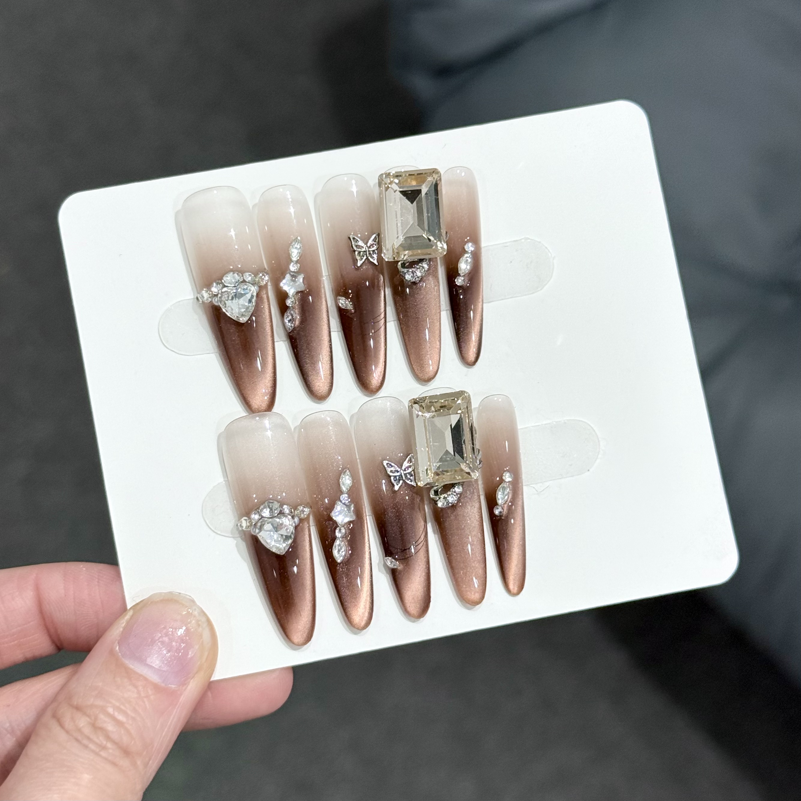 【珠光宝气】纯手工穿戴甲气质女神爆闪堆钻纯欲显白裸色长款御姐i