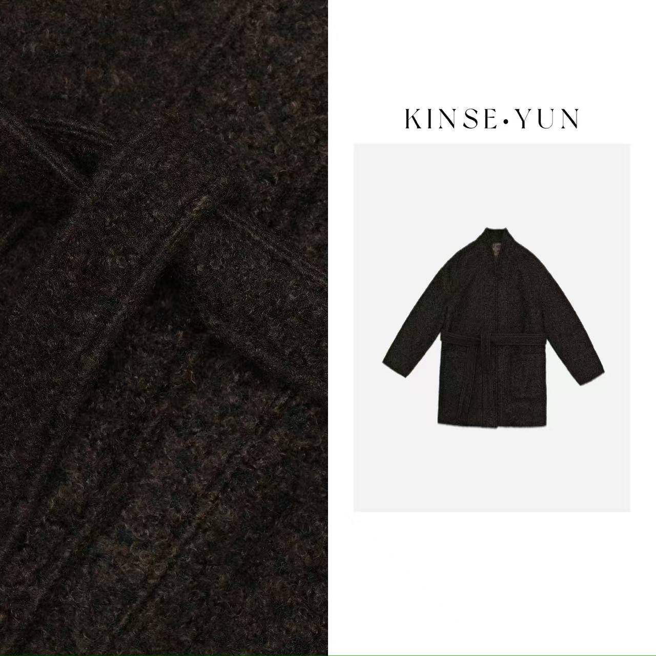 KINSE YUN『黑松露』肌理绒感加厚宽松显瘦收腰短款大衣外套QD1551