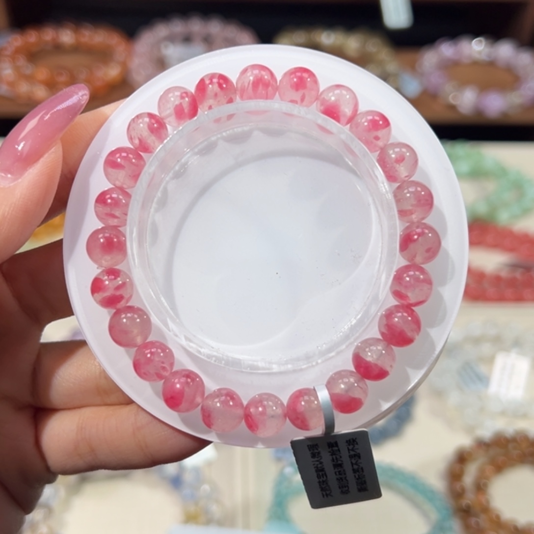 石英质玉手串未镶嵌8m天花板级樱花雨蔷薇石