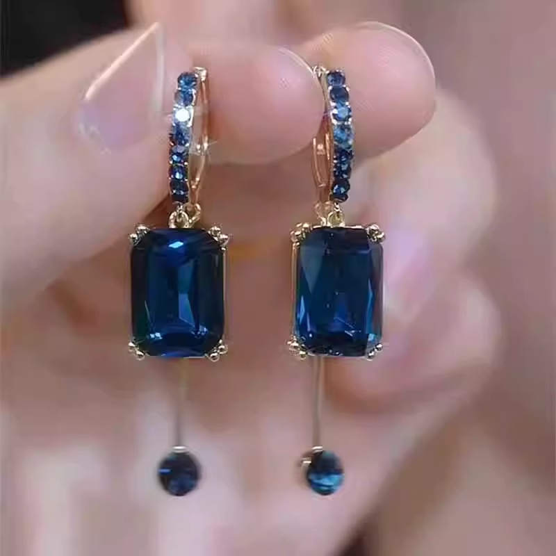 合金耳饰 A62蓝色几何耳环新款耳饰气质轻奢时尚百搭复古小众8158