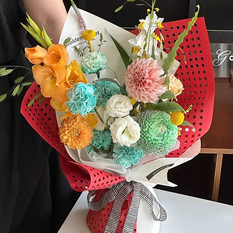 【喜儿】多巴胺洞洞纸防水鲜花包装纸花店鲜花包装材料批发包花丝带