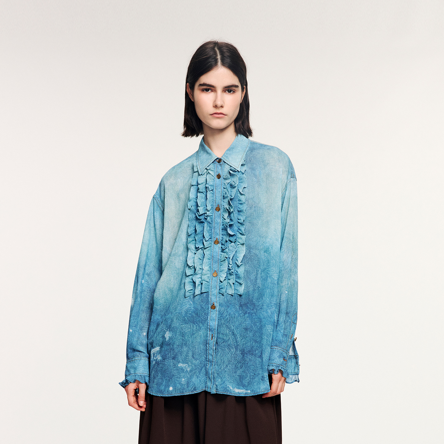 UOOYAA/乌丫「魔法花园」超现实花园印花木耳边衬衫UY25442C146186