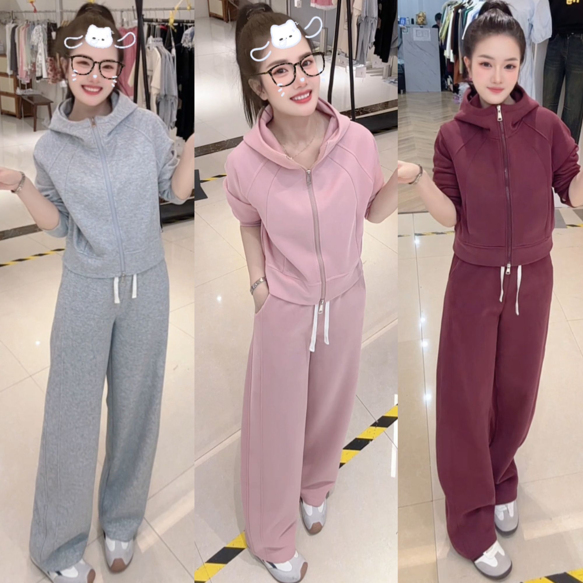 玲玲定制【加绒厚款】内里羊毛蚕丝云感女卫衣+卫裤连帽款两件套