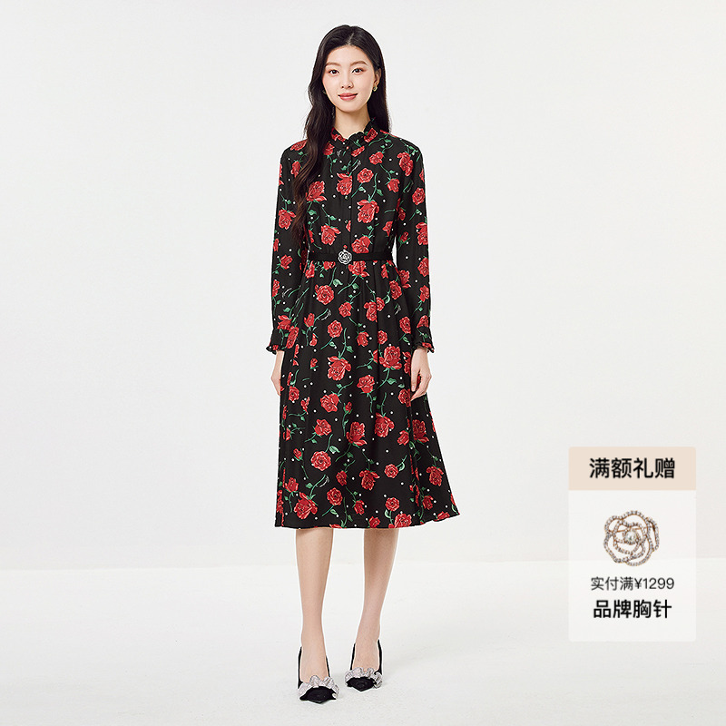 【丝毛混纺】Koradior珂莱蒂尔商场同款25年秋季亲肤羊毛连衣裙女