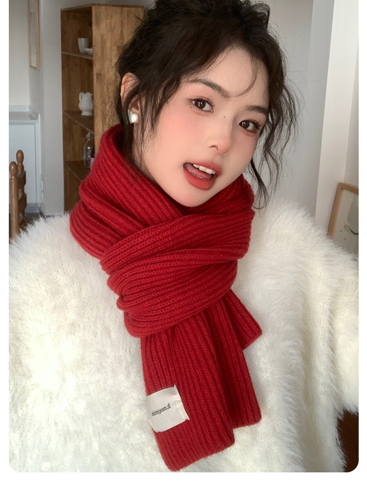 咖色毛线围巾女2023新款冬季百搭韩版短围脖纯色保暖针织学院风