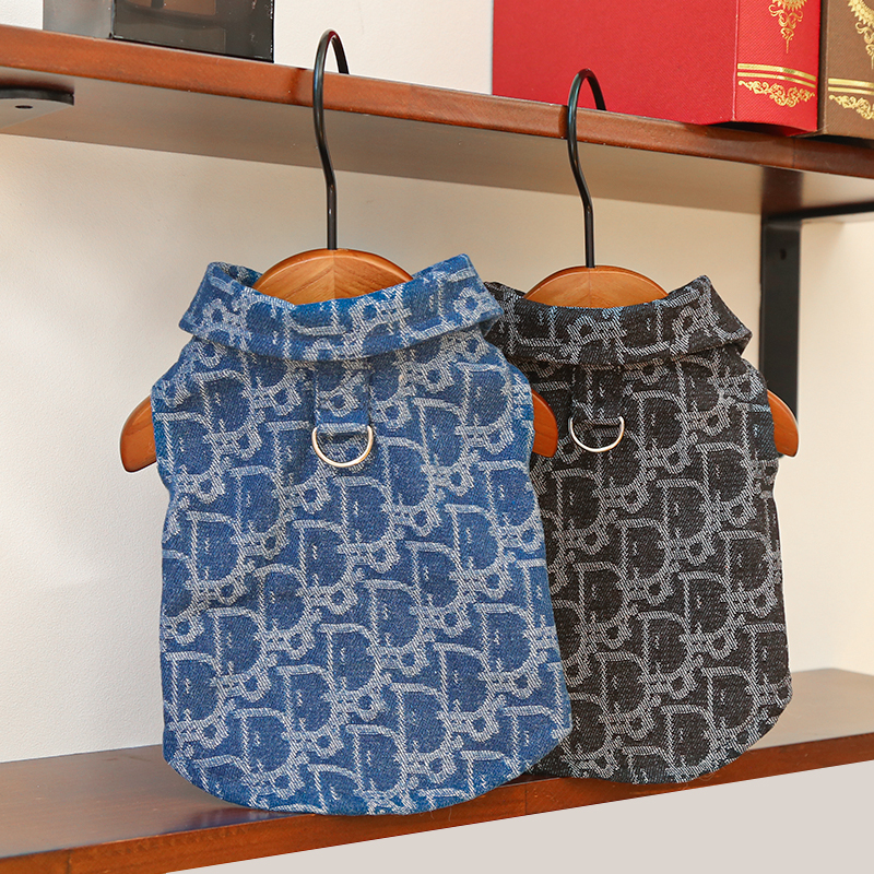 秋冬季提花牛仔衬衣宠物服装小狗狗猫咪衣服用品比熊泰迪牵引潮牌