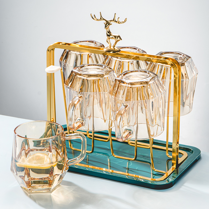 【8件套】简约风创意玻璃杯子家用带把水杯高档水具客厅喝水杯茶杯