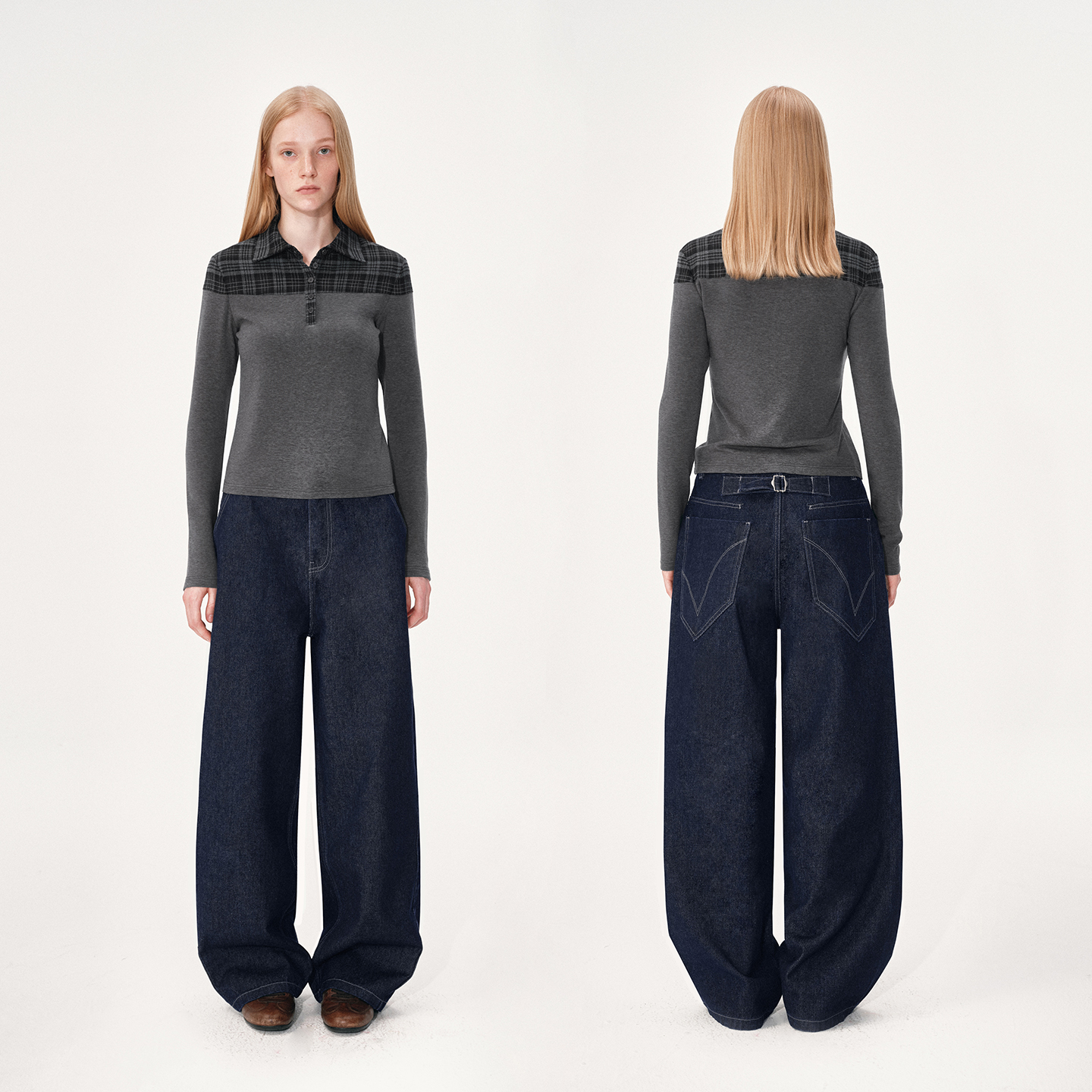 NUTH“机场牛仔”原牛色复古宽松阔腿直筒牛仔裤女