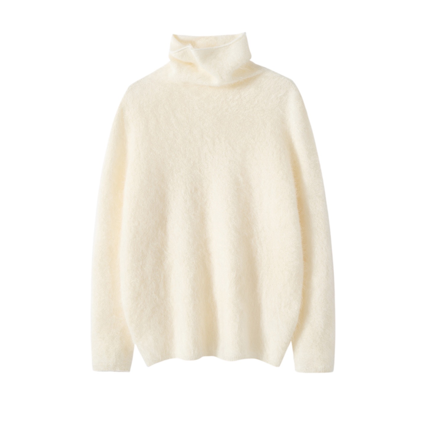 堆堆领女羊绒衫白色毛边拉绒毛衣长袖女士纯色宽松软糯亲肤保暖