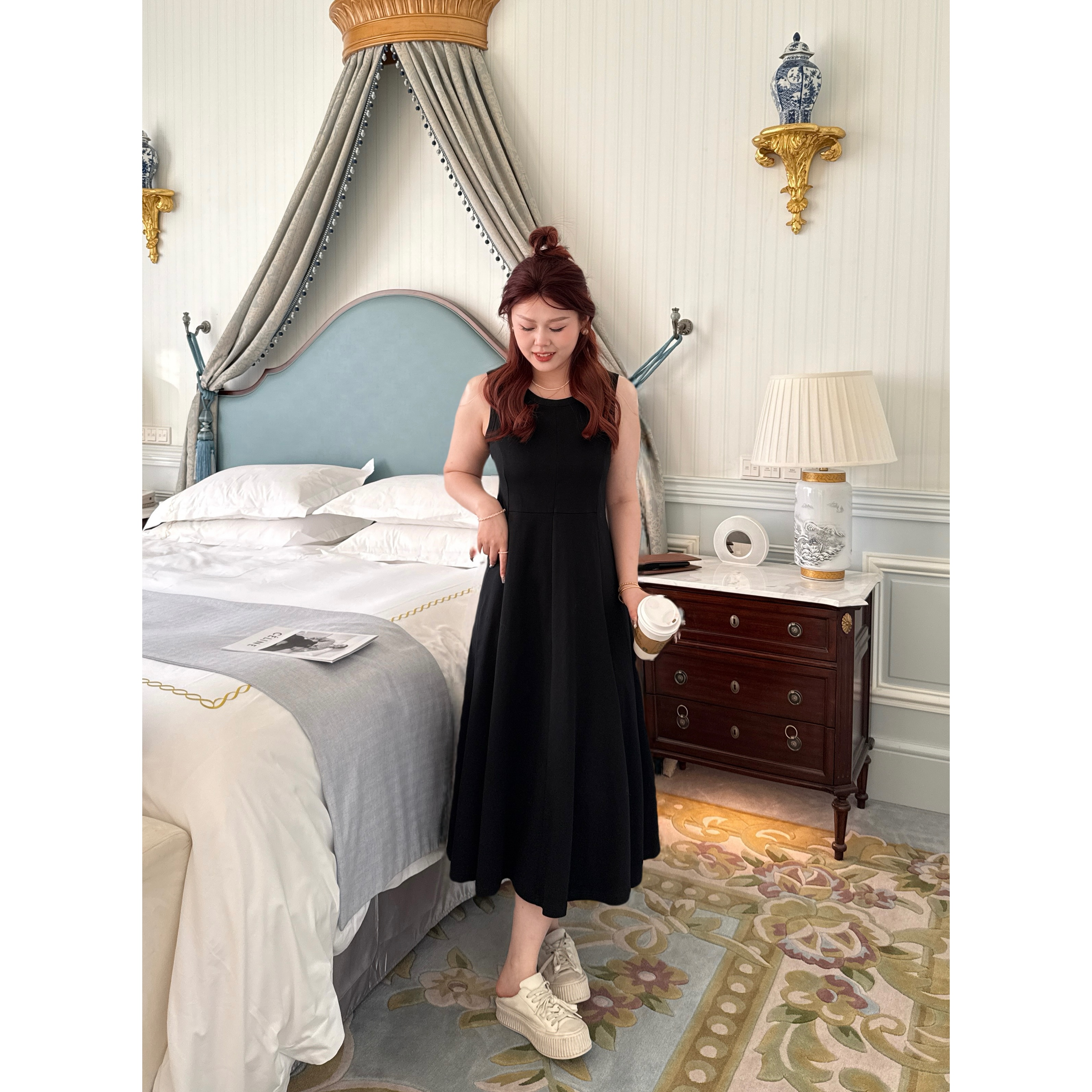 楠序迪迪微胖女装2024春新款法式显瘦气质百搭背心连衣裙DD10100