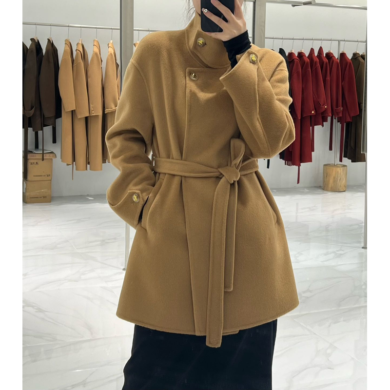 【羊绒&羊毛】气质立领双面羊绒中长款大衣简约小个子毛呢外套