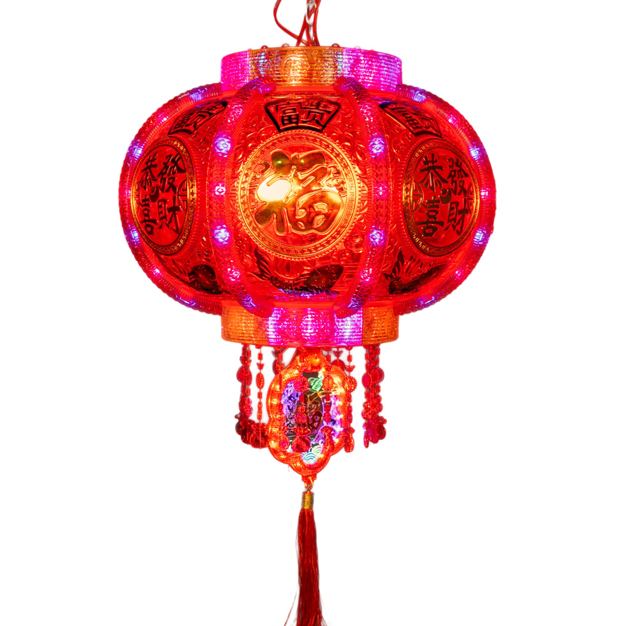 60#亚克力硬壳（恭喜发财）七彩旋转灯笼LED新年大门口装饰大红灯笼