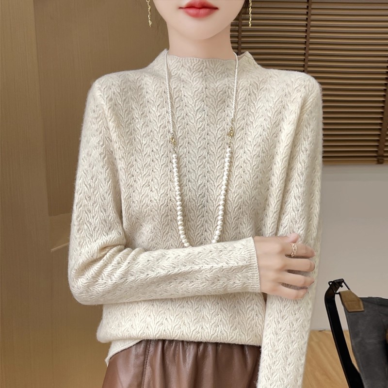 全身重工柳叶提花针织毛衫女气质时尚针织衫洋气百搭