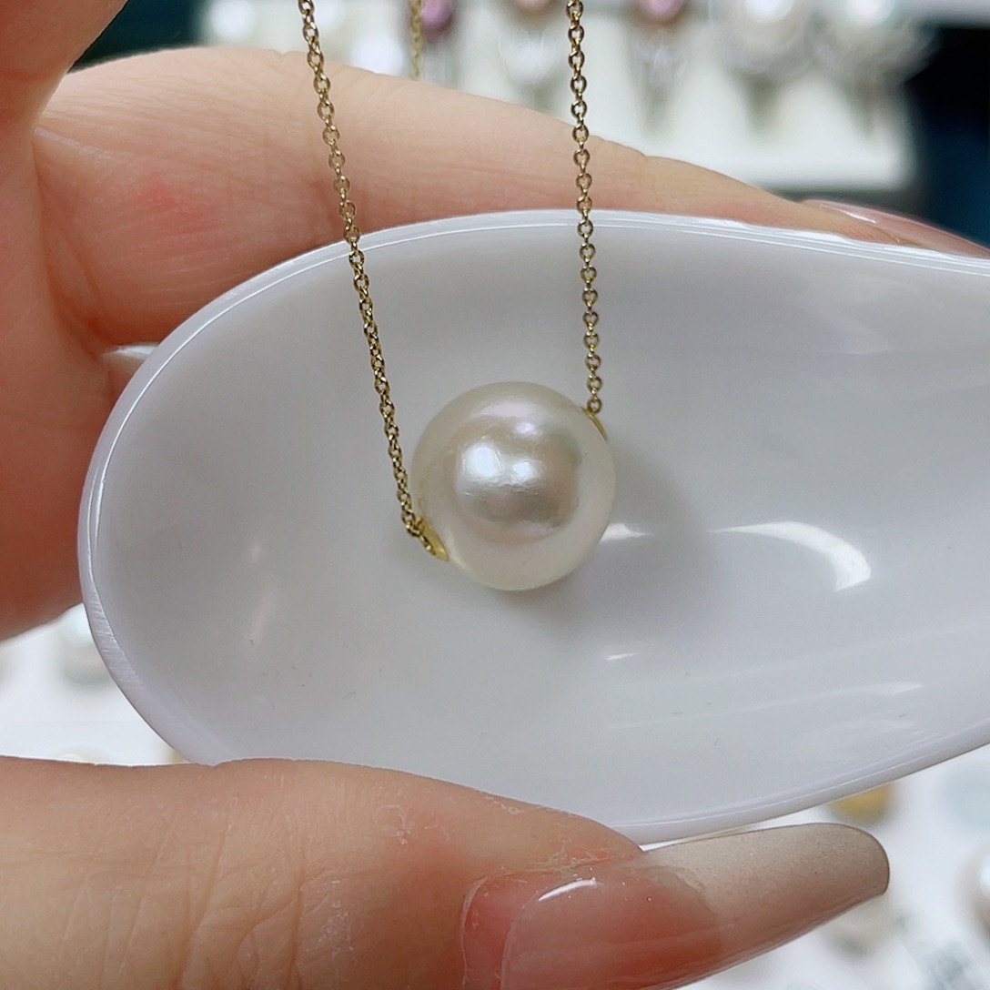 淡水珍珠18K金镶嵌吊坠(不含链)