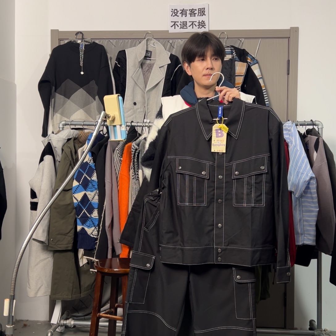 潮流时尚黑色衬衫长裤套装l码