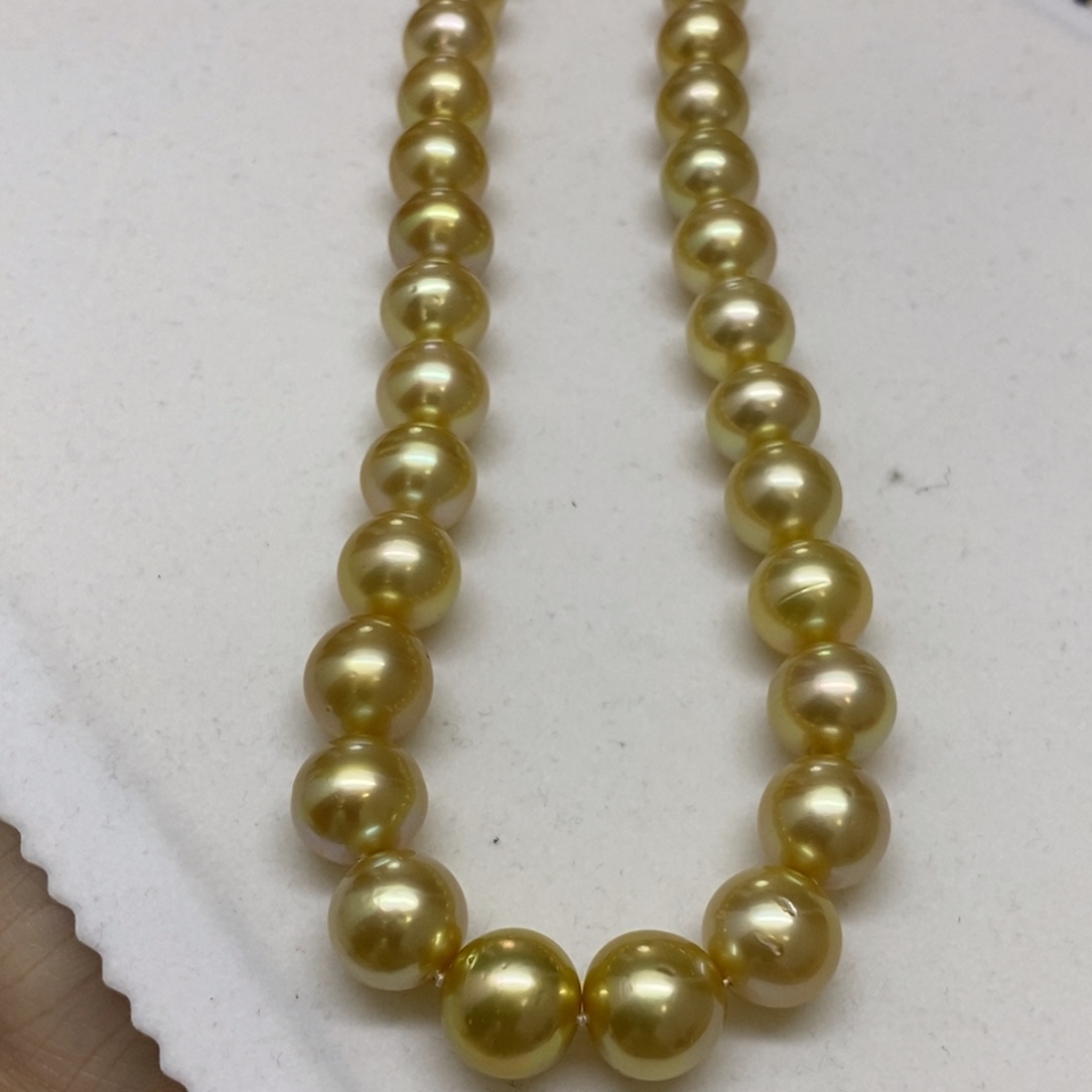 银S925镶嵌颈饰海水珍珠金珠项链11-13m m