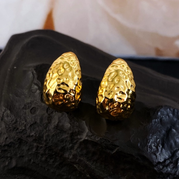 925银耳饰 锤纹水滴 法式小众复古肌理感耳钉3001459