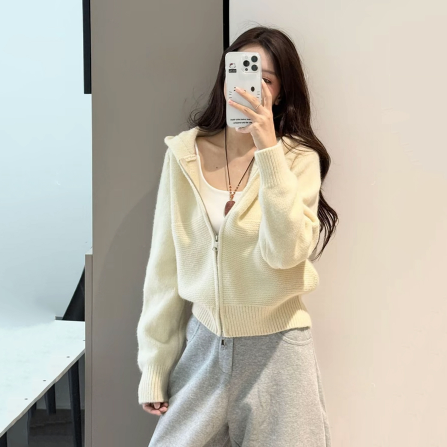 大码胖mm韩系休闲感连帽加厚针织开衫女秋冬宽松显瘦毛衣外套上衣