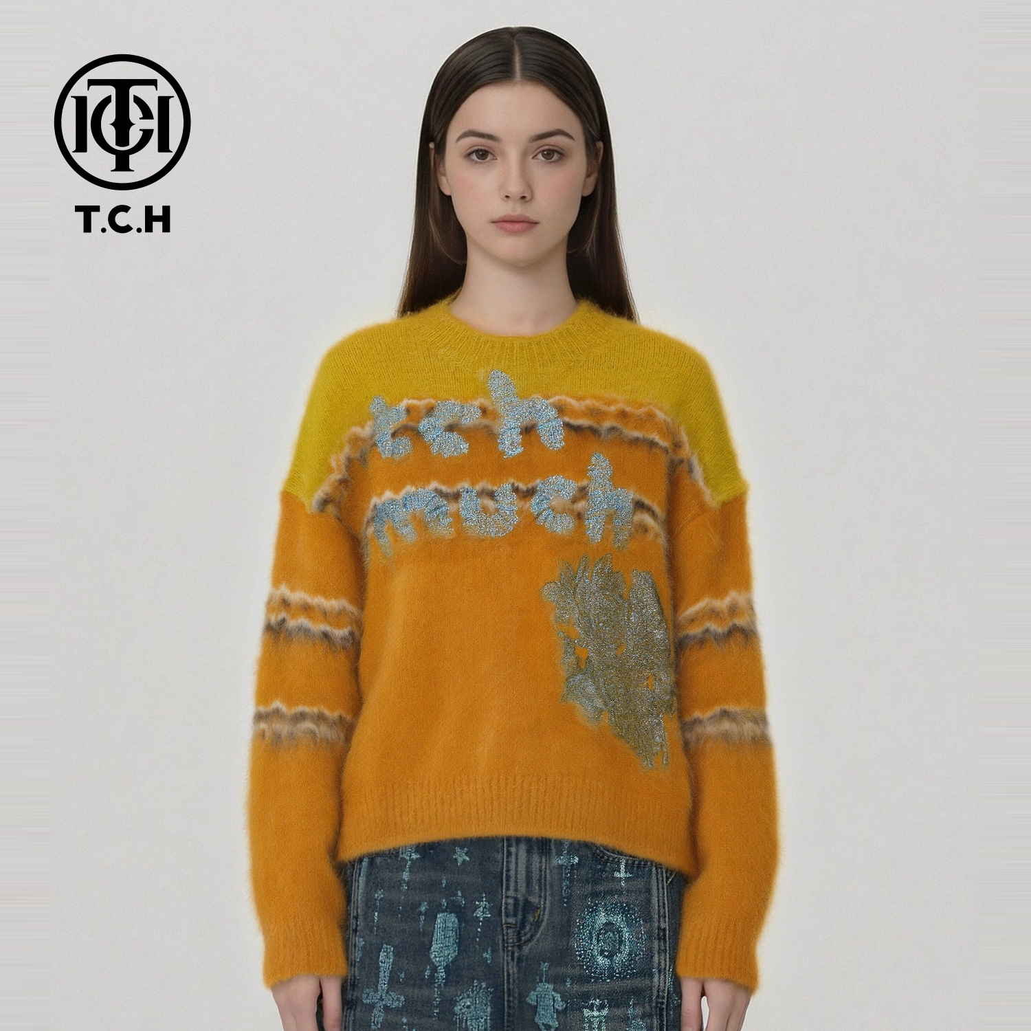 TCH私服含绵羊毛羊毛宽松蓝钻字母针织衫T78A09E1008