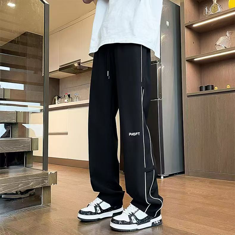 潮牌垂感休闲运动直筒裤青少年宽松百搭字母潮流一裤两穿时尚卫裤