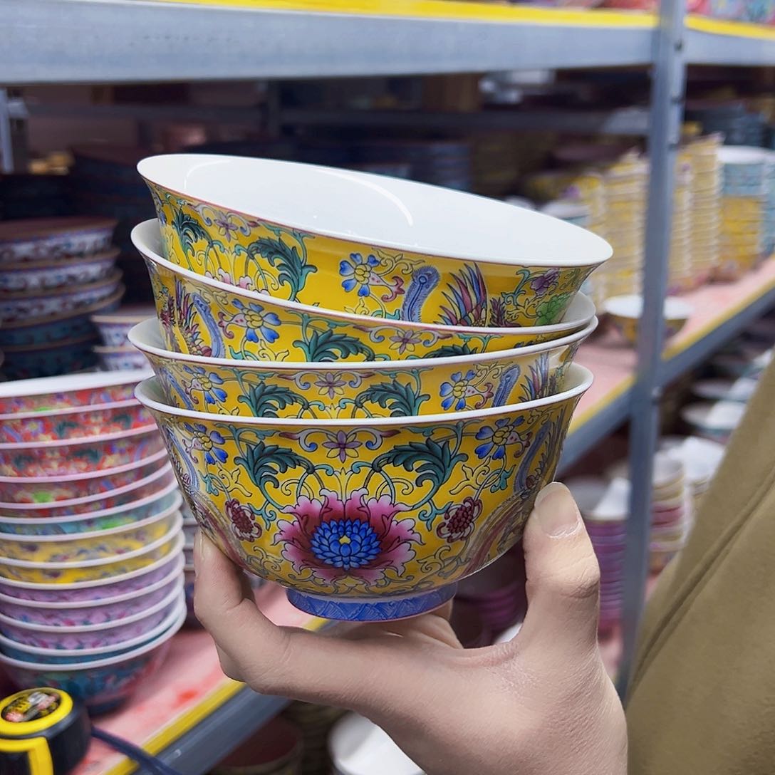 瓷片6英寸粉彩双凤碗4个