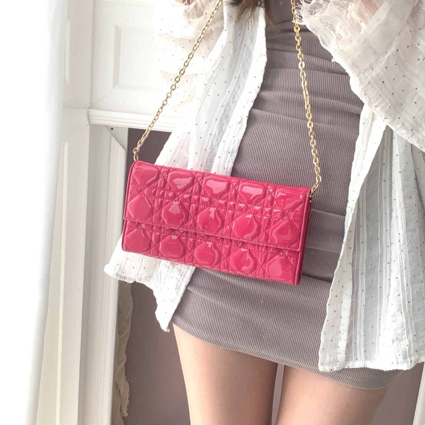 95新 DIOR/迪奥 dior瑰红woc链条单肩包