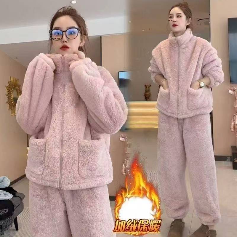 【专柜正版加绒加厚】情侣简约宽松加厚加绒睡衣女家可外穿套装01