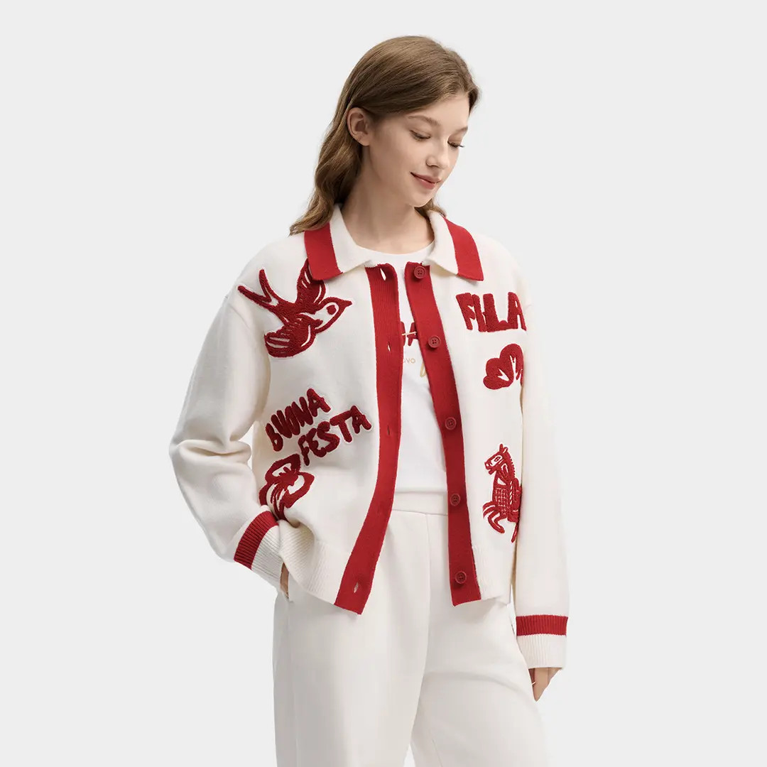 FILA马上起飞【新年系列】斐乐女士宽松春季时尚针织开衫F11W619417