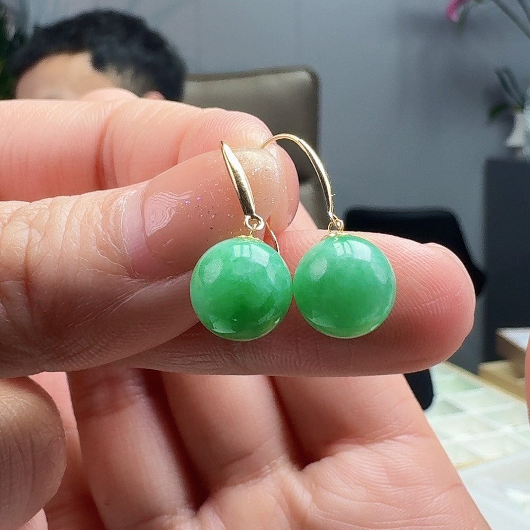 翡翠耳饰18K金镶嵌天然