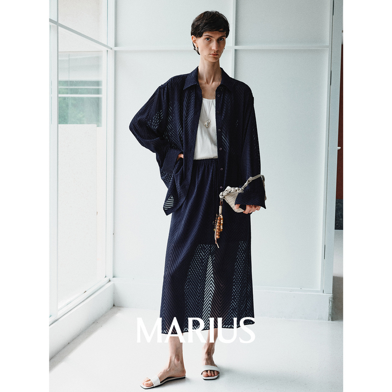 MARIUS"莫吉托"人字纹度假风OVERSIZE垂感衬衫背心八分裤半裙
