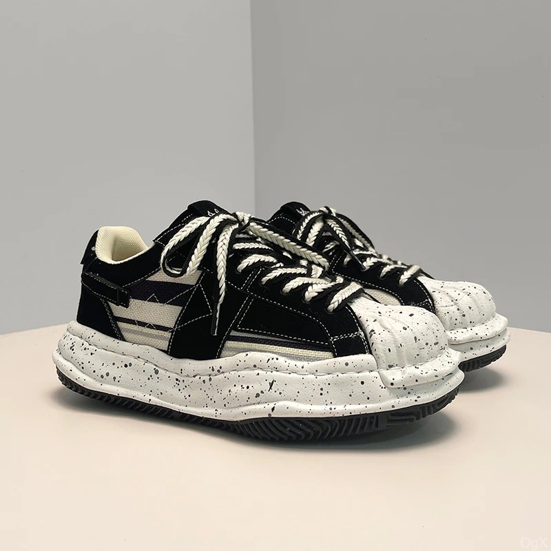 小众泼墨棕色贝壳头溶解鞋男女2024秋冬新款情侣增高厚底板鞋潮